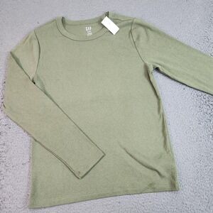 Gap Shirt Womens L Petite Green Modern Long Sleeve Crew Neck Tee Top Basic